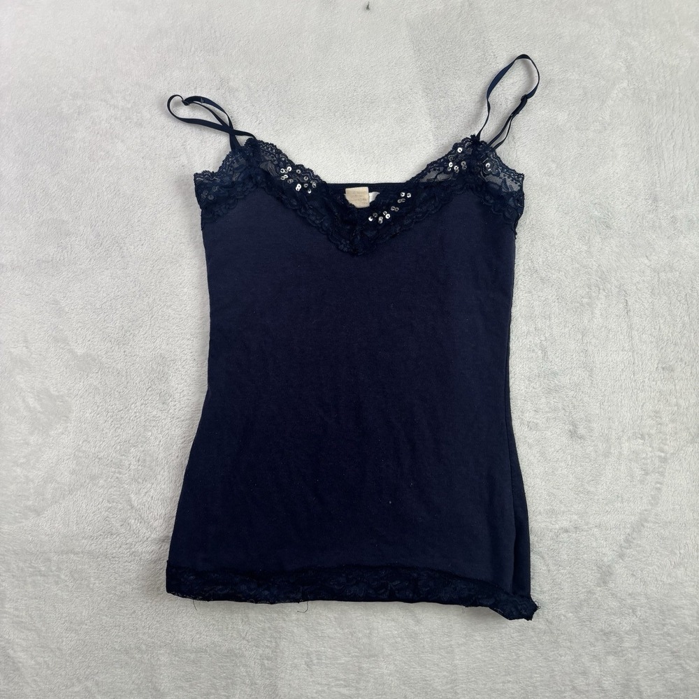 Y2K DNA Couture Blue Lace Sheer‎ Floral Cami Tank Top Women's Size Medium